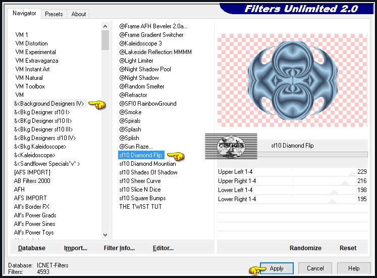 Effecten - Insteekfilters - <I.C.NET Software> - Filters Unlimited 2.0 - &<Background Designers IV> - sf10 Diamond Flip