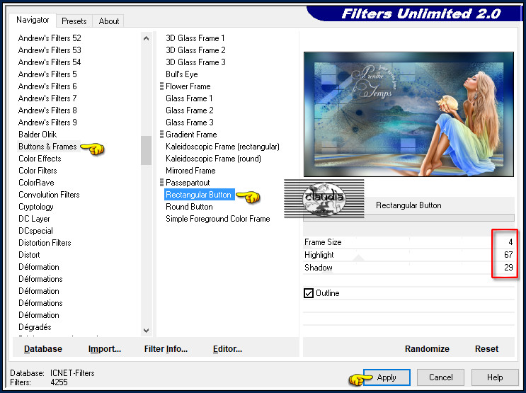 Effecten - Insteekfilters - <I.C.NET Software> - Filters Unlimited 2.0 - Buttons & Frames - Rectangular Button