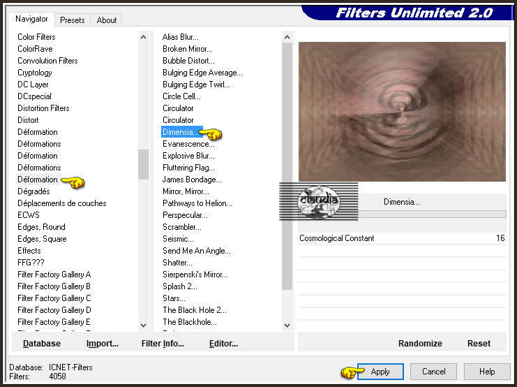 Effecten - Insteekfilters - <I.C.NET Software> - Filters Unlimited 2.0 - Déformation - Dimensia