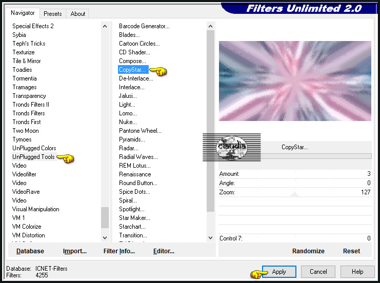 Effecten - Insteekfilters - <I.C.NET Software> - Filters Unlimited 2.0 - UnPlugged Tools - Copystar