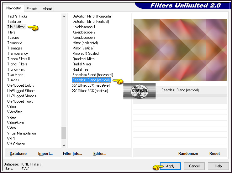 Effecten - Insteekfilters - <I.C.NET Software> - Filters Unlimited 2.0 - Tile & Mirror - Seamless Blend (vertical)