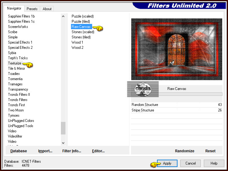Effecten - Insteekfilters - <I.C.NET Software> - Filters Unlimited 2.0 - Texturize - Raw Canvas
