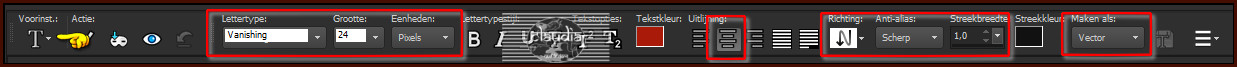 Activeer het "Tekstgereedschap" en zoek het font "Vanishing" met deze instellingen