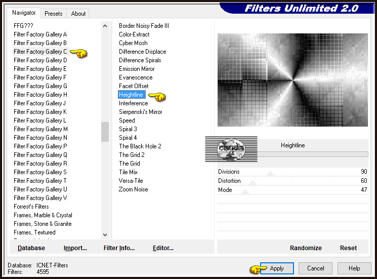 Effecten - Insteekfilters - <I.C.NET Software> - Filters Unlimited 2.0 - Filter Factory Gallery C - Heightline