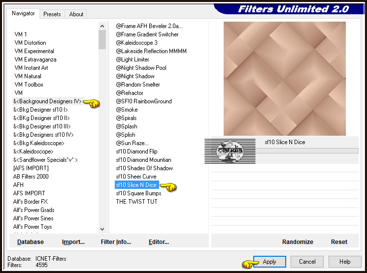 Effecten - Insteekfilters - <I.C.NET Software> - Filters Unlimited 2.0 - &<Background Designers IV> - sf10 Slice N Dice