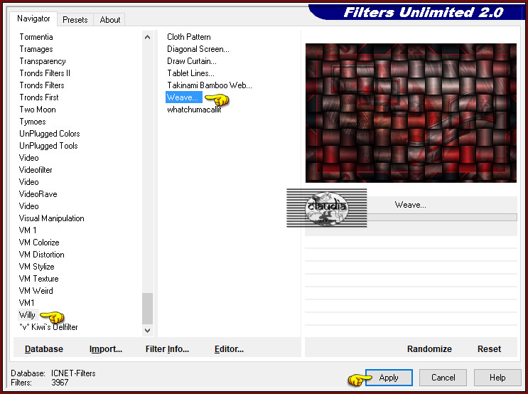 Effecten - Insteekfilters - <I.C.NET Software> - Filters Unlimited 2.0 - Willy - Weave