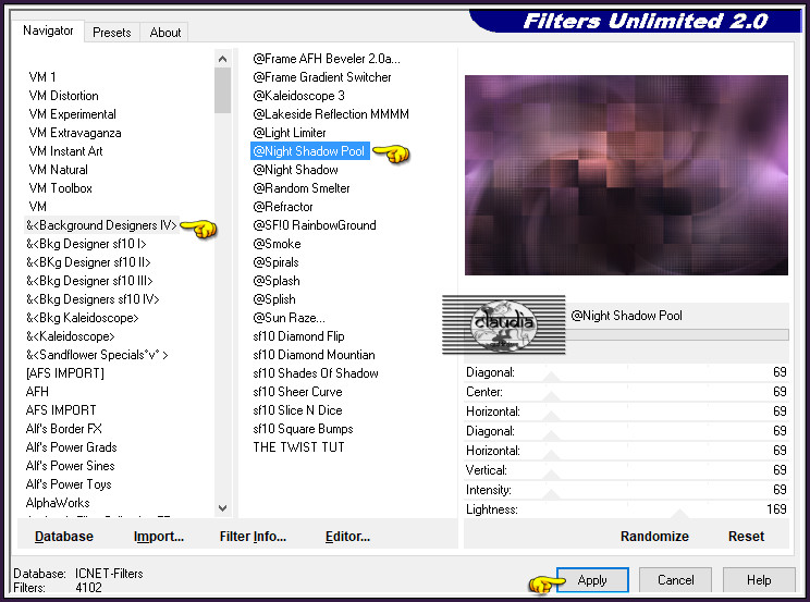 Effecten - Insteekfilters - <I.C.NET Software> - Filters Unlimited 2.0 - &<Background Designers IV> @Night Shadow Pool