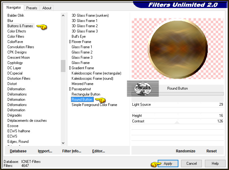 Effecten - Insteekfilters - <I.C.NET Software> - Filters Unlimited 2.0 - Buttons & Frames - Round Button :