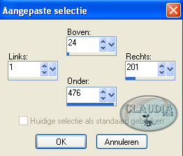 Instelllingen Aangepaste selectie