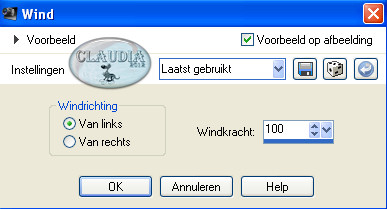 Instellingen vervormingseffect wind