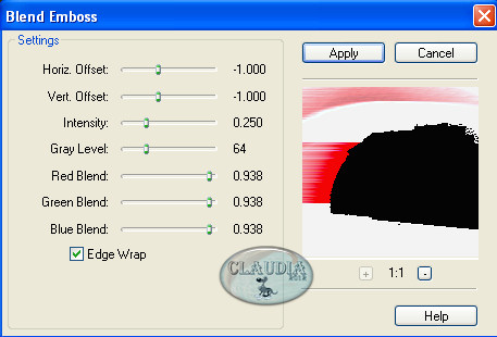 Instellingen filter FM Tile Tools - Blend Emboss