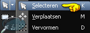Activeren selectiegereedschap (= witte pijltje)