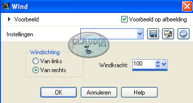 Instellingen Vervormingseffect - Wind