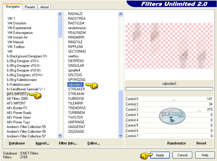 Instellingen filter [AFS IMPORT] - sqborder2