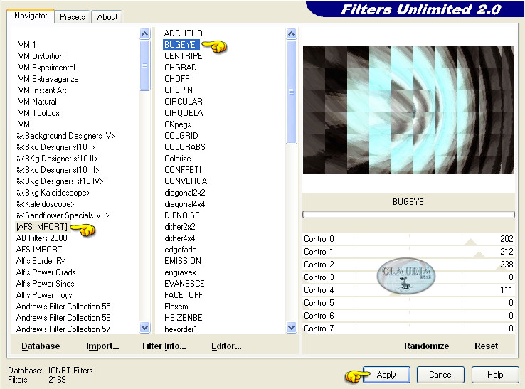 Instellingen filter [AFS IMPORT] - BUGEYE