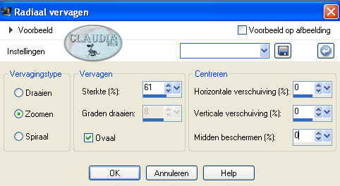 Instellingen Radiaal vervagen