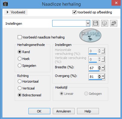 Instellingen Afbeeldingseffect - Naadloze herhaling