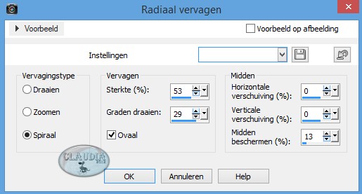 Instellingen Radiaal vervagen