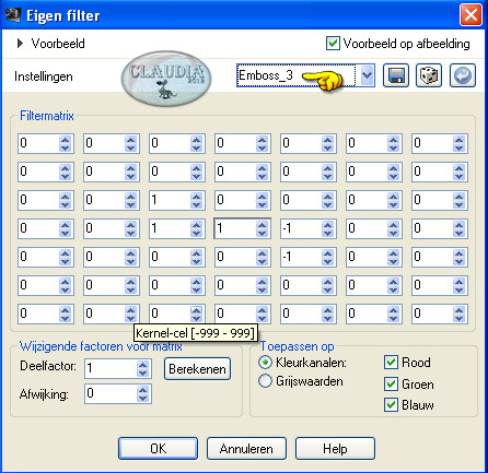 Instellingen Eigen filter - Emboss_3