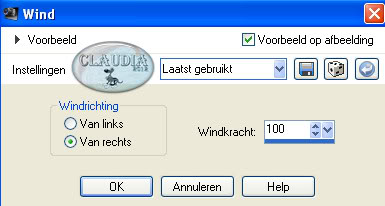 Instellingen vervormingseffect - Wind