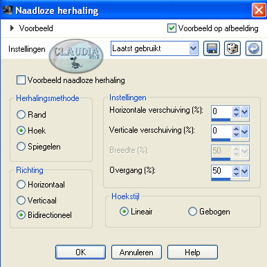 Instellingen Afbeeldingseffect - Naadloze herhaling