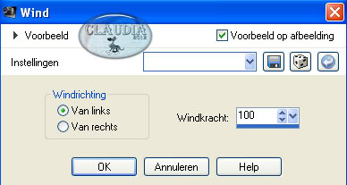 Instellingen vervormingseffect - Wind