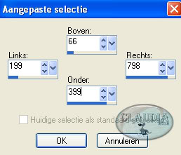 Instellingen aangepaste selectie