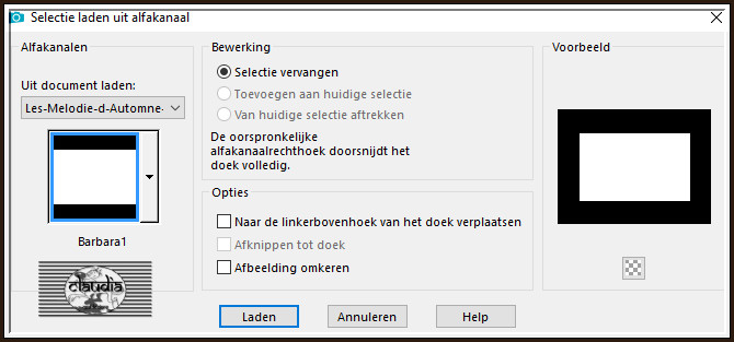 Selecties - Selectie laden/opslaan - Selectie laden uit alfkanaal : Barbara1