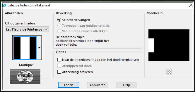 Selecties - Selectie laden/opslaan - Selectie laden uit alfkanaal : Monique1