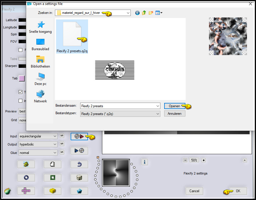 Klik op de rode pijl en zoek de preset "Flexify 2 presets", klik op "Openen" en daarna op OK 