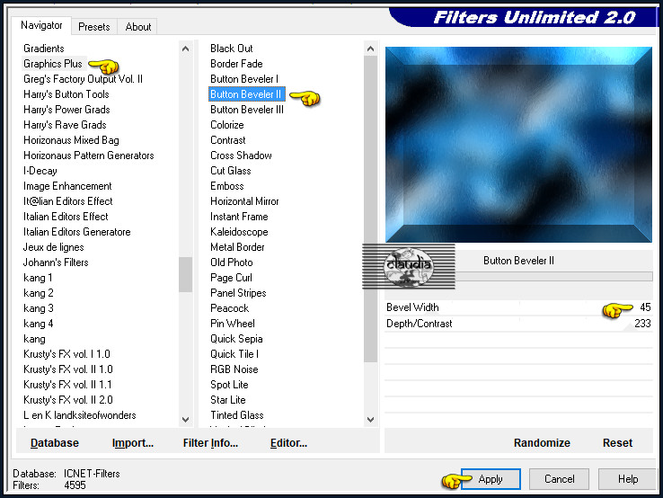 Effecten - Insteekfilters - <I.C.NET Software> - Filters Unlimited 2.0 - Graphics Plus - Button Beveler II