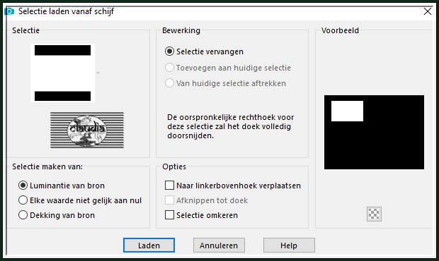 Selecties - Selectie laden/opslaan - Selectie laden vanaf schijf : monique2