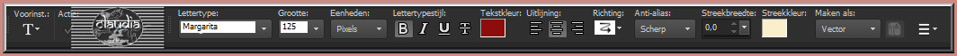 Activeer het Tekstgereedschap en zoek het font "margarita" met deze instellingen