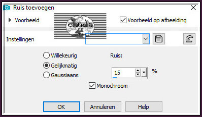 Aanpassen - Ruis toevoegen/verwijderen - Ruis toevoegen : (= Grofkorreligheid)