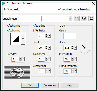 Effecten - 3D-Effecten - Afschuining binnen : Afschuining = nummer 1.