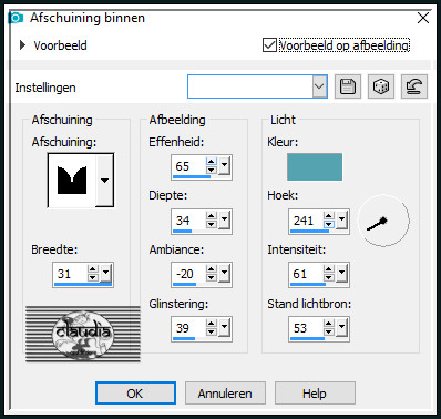 Effecten - 3D-Effecten - Afschuining binnen : Afschuining = nummer 7.