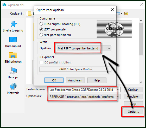 Sla je werkje op als psp-image formaat