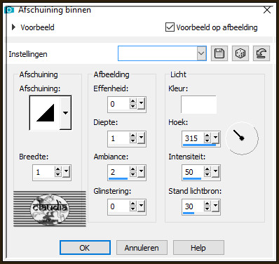 Effecten - 3D-Effecten - Afschuining binnen : Afschuining = nummer 1.