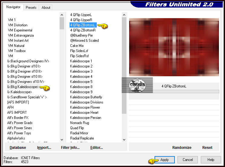 Effecten - Insteekfilters - <I.C.NET Software> - Filters Unlimited 2.0 - &<BKg Kaleidoscope> - 4 QFlip ZBottomL