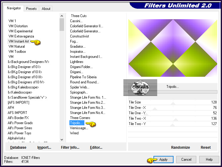 Effecten - Insteekfilters - <I.C.NET Software> - Filters Unlimited 2.0 - VM Instant Art - Tripolis