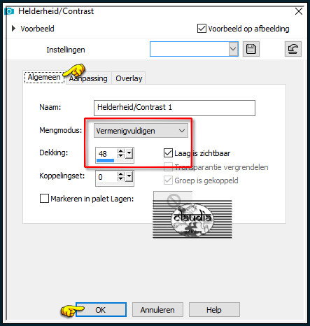 Lagen - Nieuwe aanpassingslaag - Helderheid/Contrast :