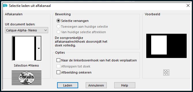 Selecties - Selectie laden/opslaan - Selectie laden uit alfkanaal : Sélection #Nemo