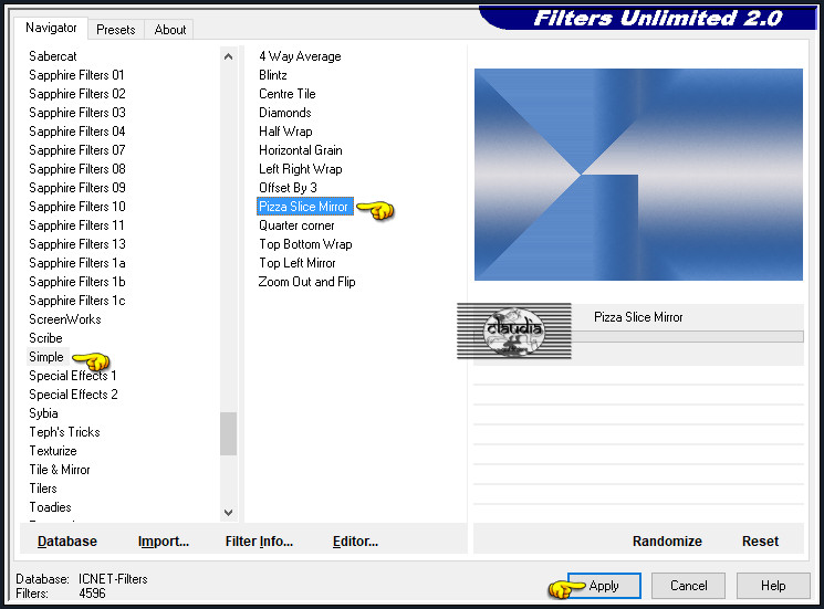 Effecten - Insteekfilters - <I.C.NET Software> - Filters Unlimited 2.0 - Simple - Pizza Slice Mirror