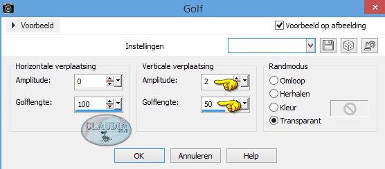 Instellingen Vervormingseffect - Golf