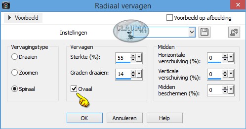 Instellingen Radiaal vervagen