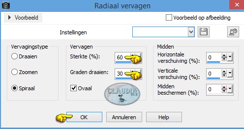 Instellingen Radiaal vervagen