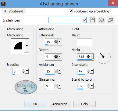 Instellingen 3D Effect - Afschuining binnen