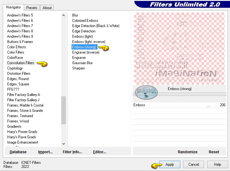 Instellingen filter Convolution Filters - Emboss (strong)