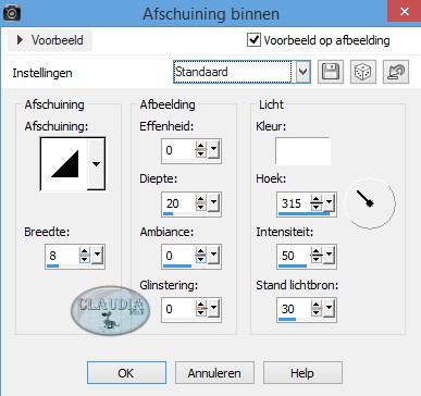 Instellingen - 3D Effect - Afschuining binnen