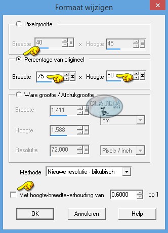 Instellingen "Formaat van animatie wijzigen"